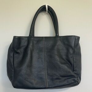 L Credi Black Leather mini Tote Bag with Gold Accents